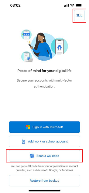 Microsoft Authenticator Screen 1