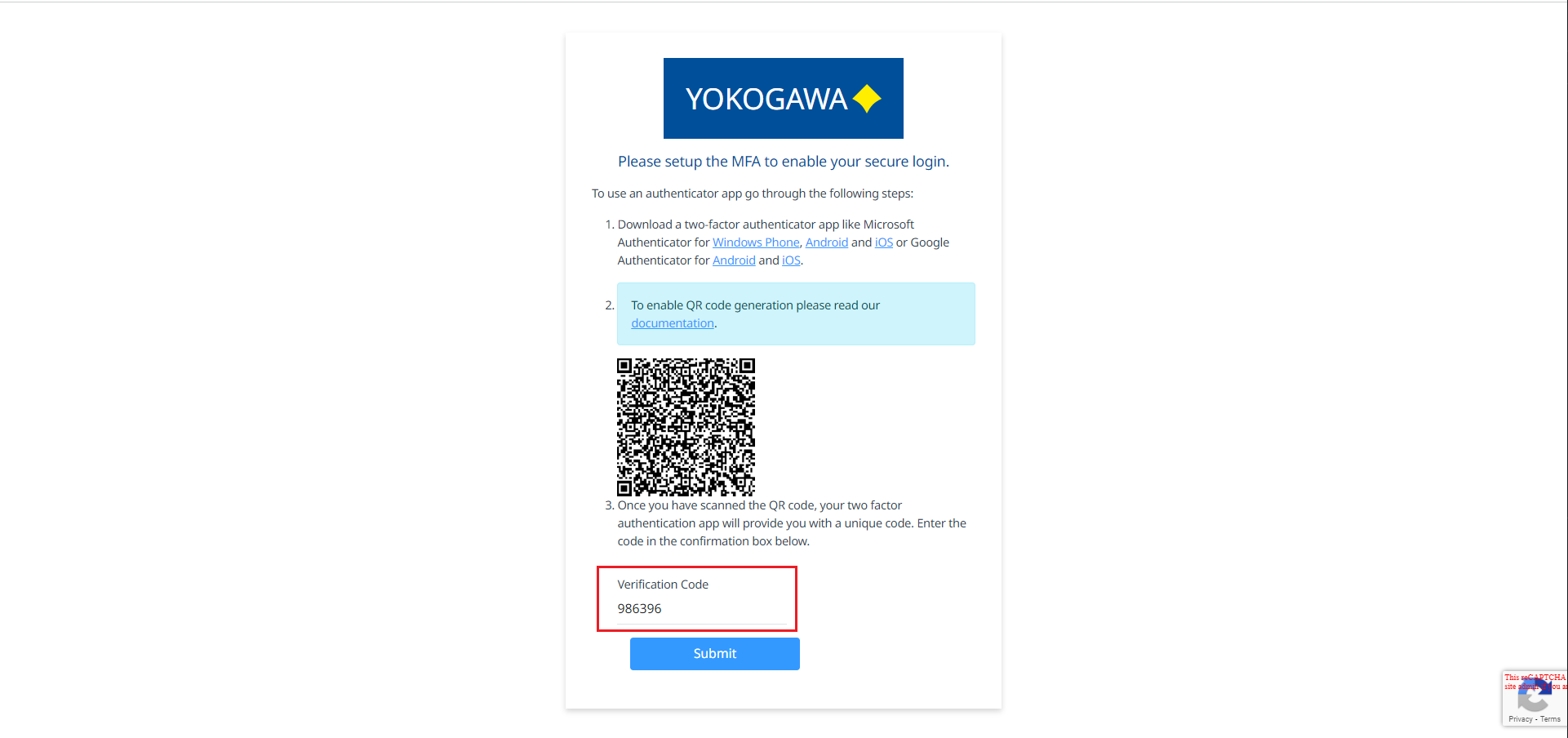 Enter the Verification code